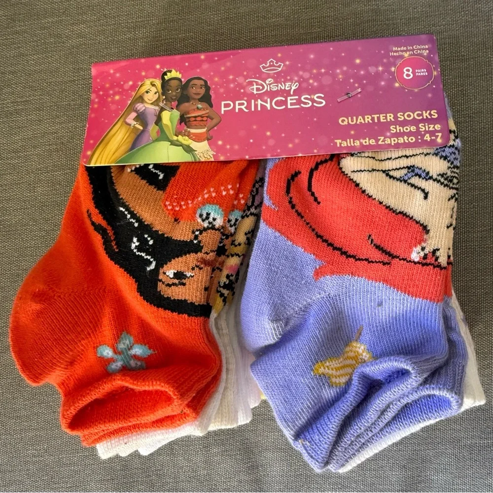 NEW Disney Princess Socks 8 Pairs Toddler M Girl’s Fits Shoe Size 4-7 NWT